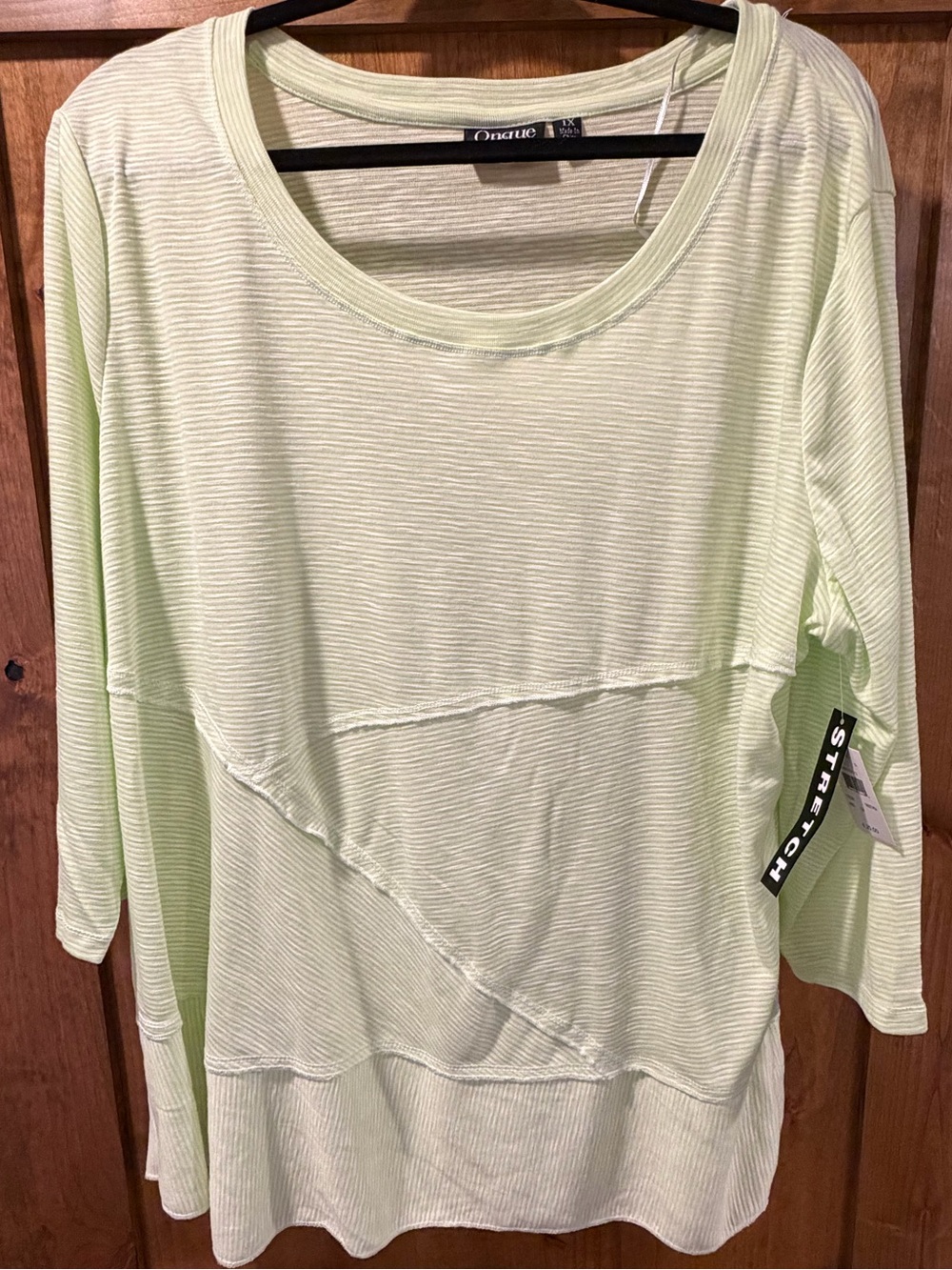 Onque Casual Lime Green Striped Women's Scoop Neck Top